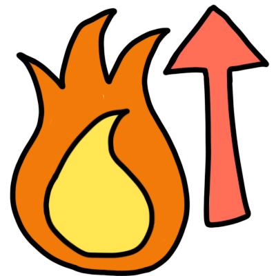 a flame next to a red upwards arrow